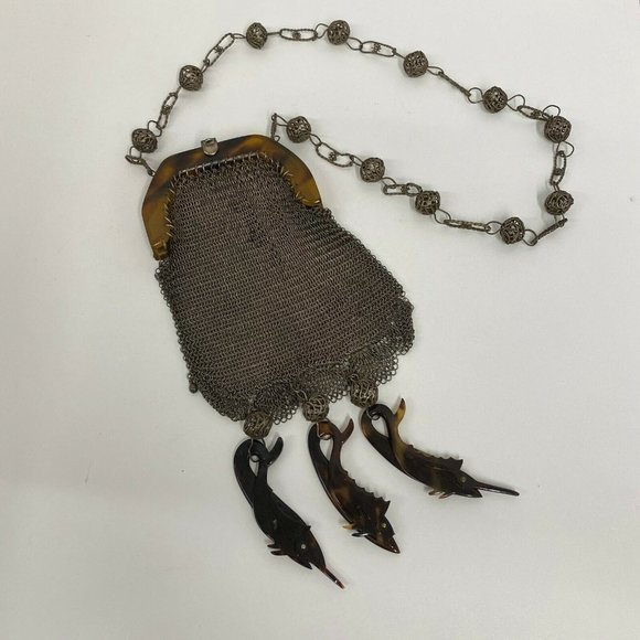 Vintage Sterling Mesh Lucite Bag Hanging Fish